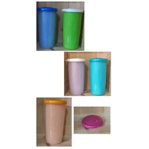 Lot Of 5 Vintage Tupperware Insulated Tumbler Drinking Cups & Lids.